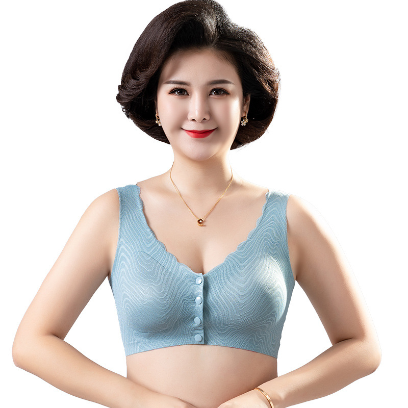 엄마 속옷 여자의 여름 얇은 중년 및 노인의 아이스 실크 원활한 플러스 사이즈 전면 버클 브래지어 아니 스틸 링 조끼 브래지어