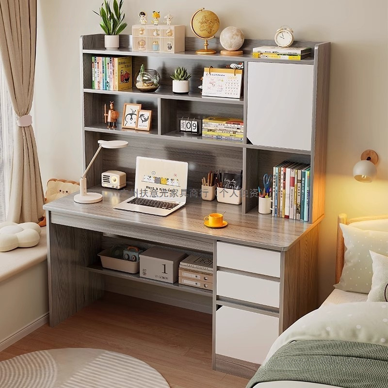 Desk Bookshelf Integrated Table with Book Counter Computer Table Home Bedroom Student Study Table Writing Solid Wood Chair