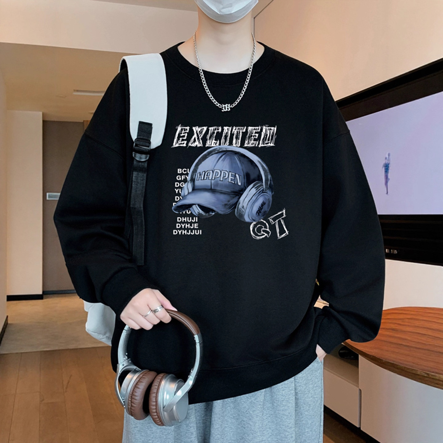 春秋季青少年长袖卫衣男高中初中学生宽松打底衫大童秋装帅气上衣