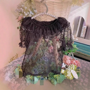 Girls' Heart Lace Bottoming Shirt Lolita Bottoming Summer Short-Sleeved Lace Doll Shirt Internet Celebrity Hot Style