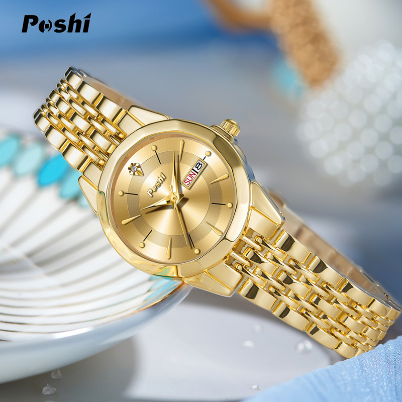 Poshi marca nuevo reloj de mujer impermeable luminoso doble calendario reloj de lujo tendencia reloj de pulsera de mujer