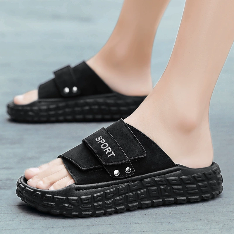 Мужские тапочки на толстой подошве для летней верхней одежды, новые модные нескользящие сандалии, пляжные повседневные тапочки на толстой подошве.