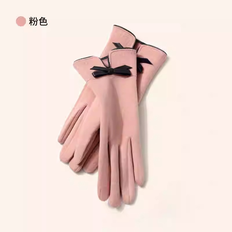 手套女冬季不倒绒手套冬蝴蝶结加绒触屏保暖抓绒骑行开车女士手套|undefined
