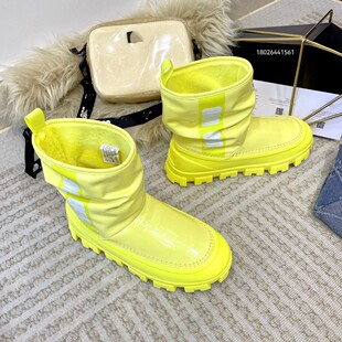 2024 New Fashion Snow Boots Women's Shoes Waterproof Jelly Shoes Anti-Slip Cotton Shoes Candy Color Fur Integrated Cotton Shoes Trendy