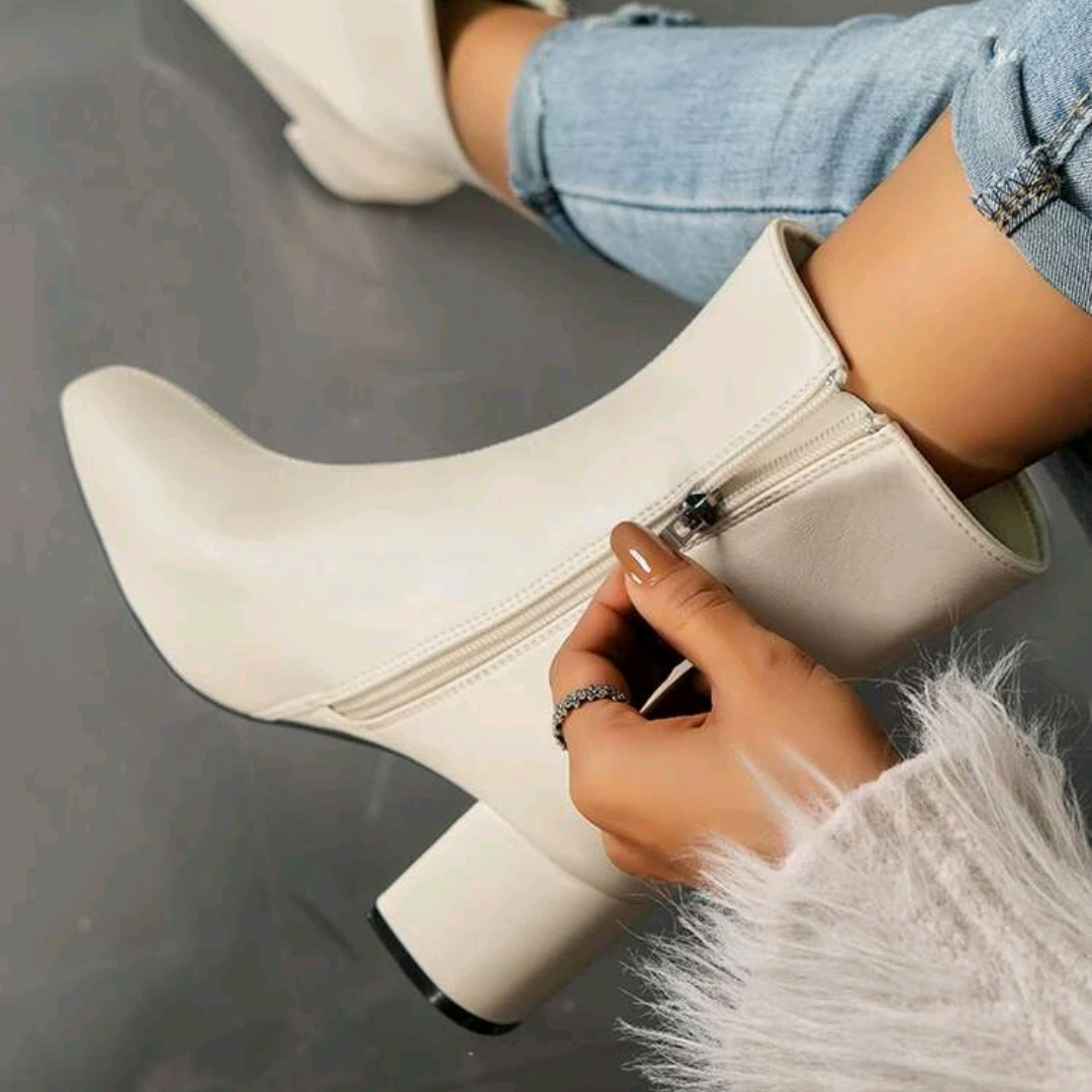 Tacones altos 2026 otoño nuevo tamaño europeo y americano cremallera lateral de tacones gruesos cuadrados zapatos de botas cortas de comercio exterior mujeres image 4