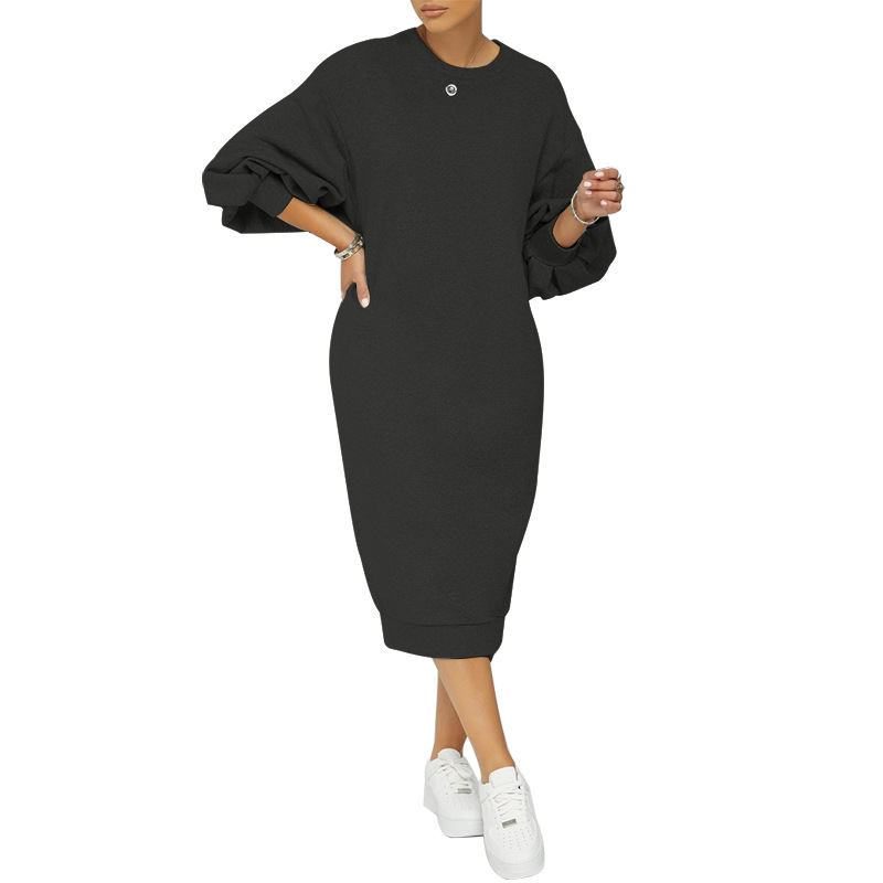 Spring Summer Five-Point Lantern Sleeve Loose Large Long Sweater Dress