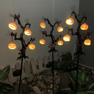 Solar Outdoor Garden Lights Halloween Atmosphere Layout Bat Tree Waterproof Garden Decoration Iron Pumpkin Lantern