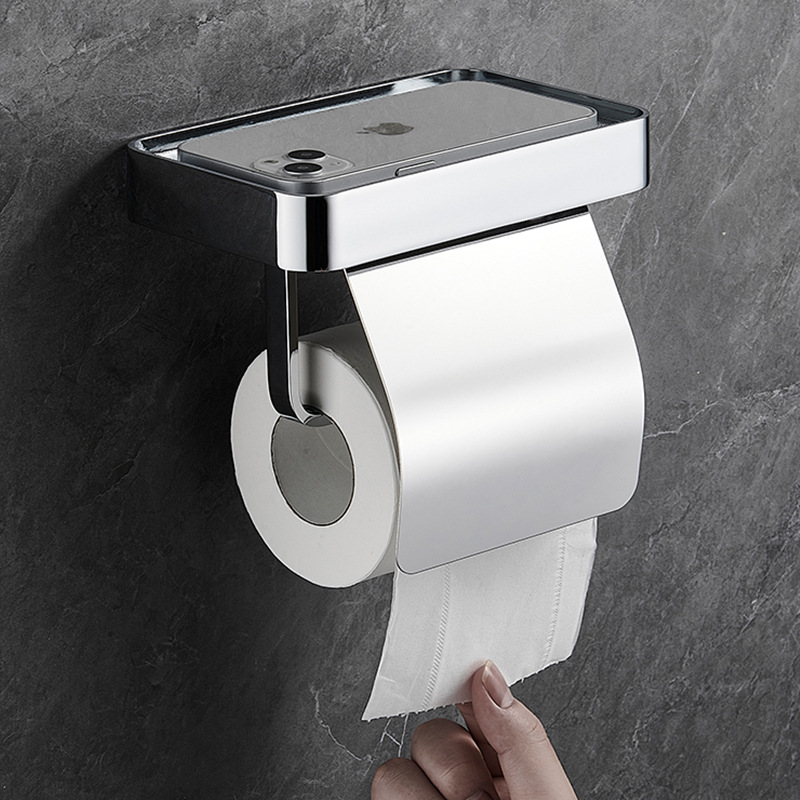 Zinc Alloy Leather Roll Paper Holder Bathroom Wall Mounted Tissue Holder Household Toilet Paper Holder Bathroom Mobile Phone Holder 