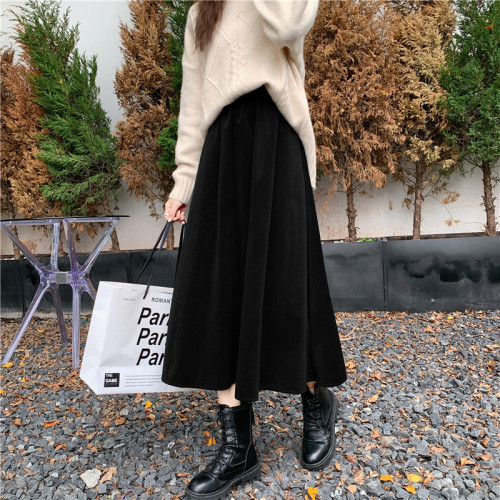 Corduroy thickened skirt for women 2023 autumn and winter new arrival versatile slimming mid-length temperament umbrella skirt A-line skirt