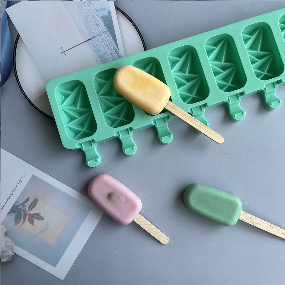 8 piezas de helado en forma de diamante, molde de goma, molde de helado, molde de helado, molde de silicona de helado blanco