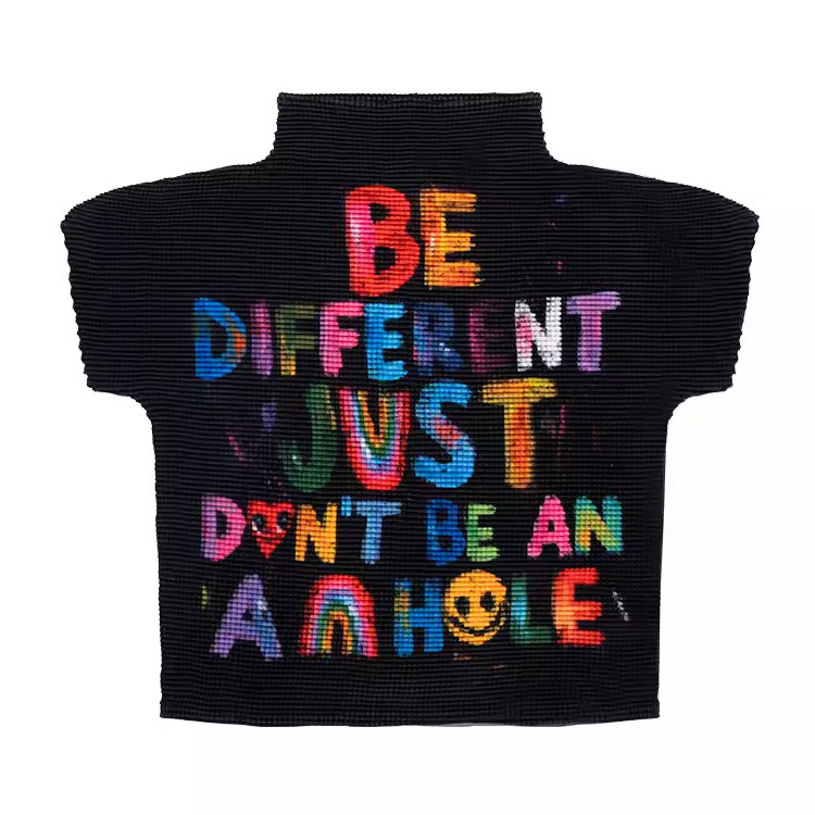 Ruched Shirt with Fun Graffiti, Spicy Girl T-Shirt, American Sweet and Cool Ruched T-Shirt Collection, Black Letters, Black Bear Design