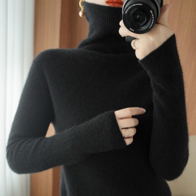 山の襟の百合のセーターの女性のニットウェアの秋冬の新型の洋気のゆったりしている高襟の長袖の中で底のシャツの上着を掛けます。|undefined