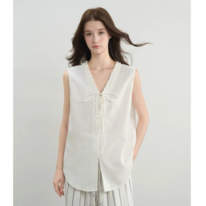 BXZO high-end niche design V-neck sleeveless linen shirt for women, new summer style, loose, casual, versatile top BXZO high-end niche design V-neck sleeveless linen shirt for women, new summer style, loose, casual, versatile top