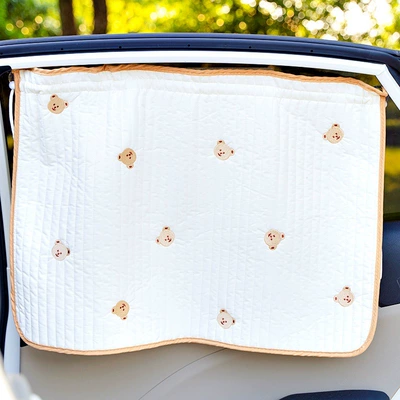 Ins car sun protection heat Car curtains - bear-head-embroidered-quilted-hemming-curtain