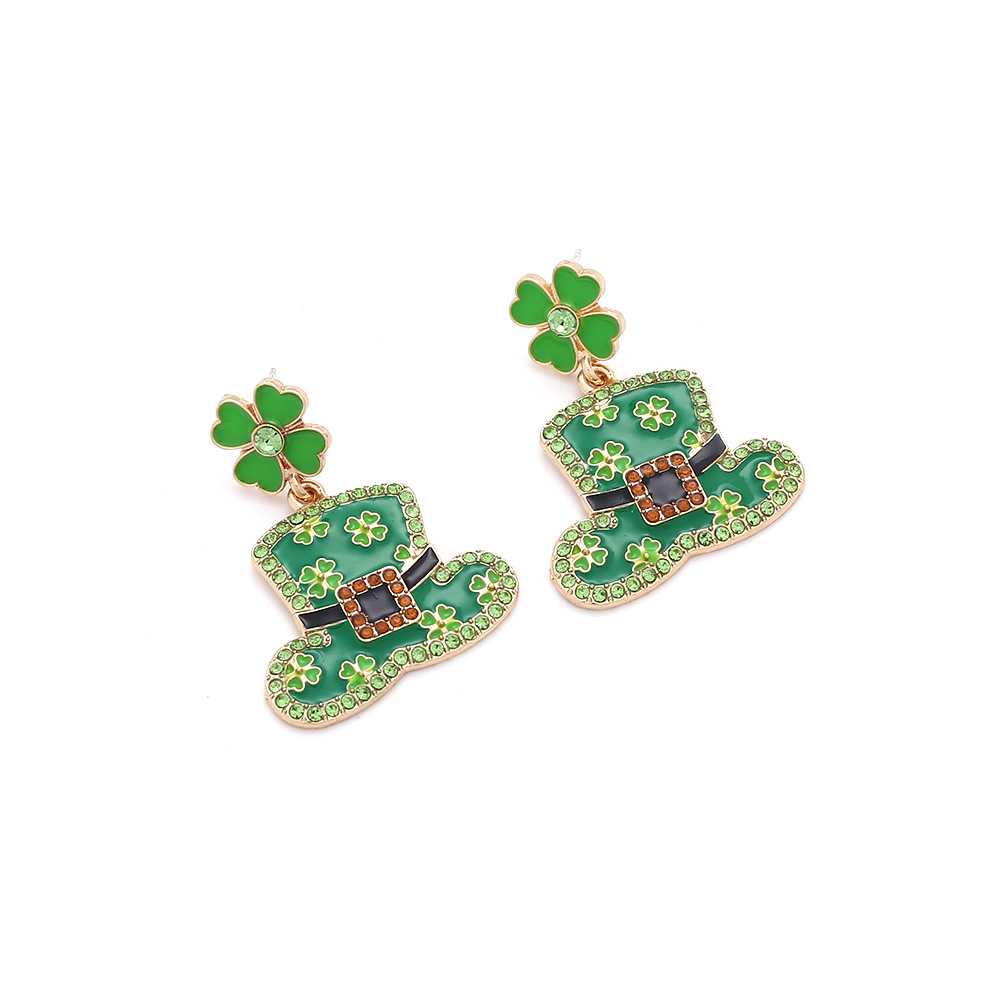 1 Pair Cartoon Style Four Leaf Clover Enamel Alloy Rhinestones Drop Earrings display picture 4
