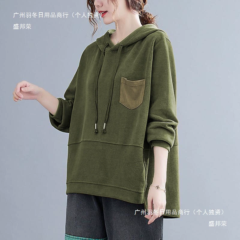 Толстовка с капюшоном из чистого хлопка, женская с длинными рукавами, весна-осень 2024, новый корейский стиль, литературный свободный повседневный универсальный топ большого размера