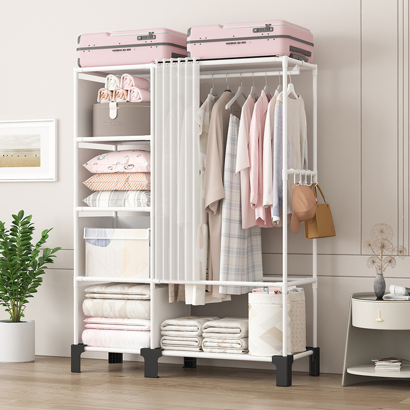 Simple Dust-Proof Open-Style Fabric Wardrobe with Curtain, Floor-Standing Coat Rack, Home Storage Solution for Rental Apartments Simple Dust-Proof Open-Style Fabric Wardrobe with Curtain, Floor-Standing Coat Rack, Home Storage Solution for Rental Apartments