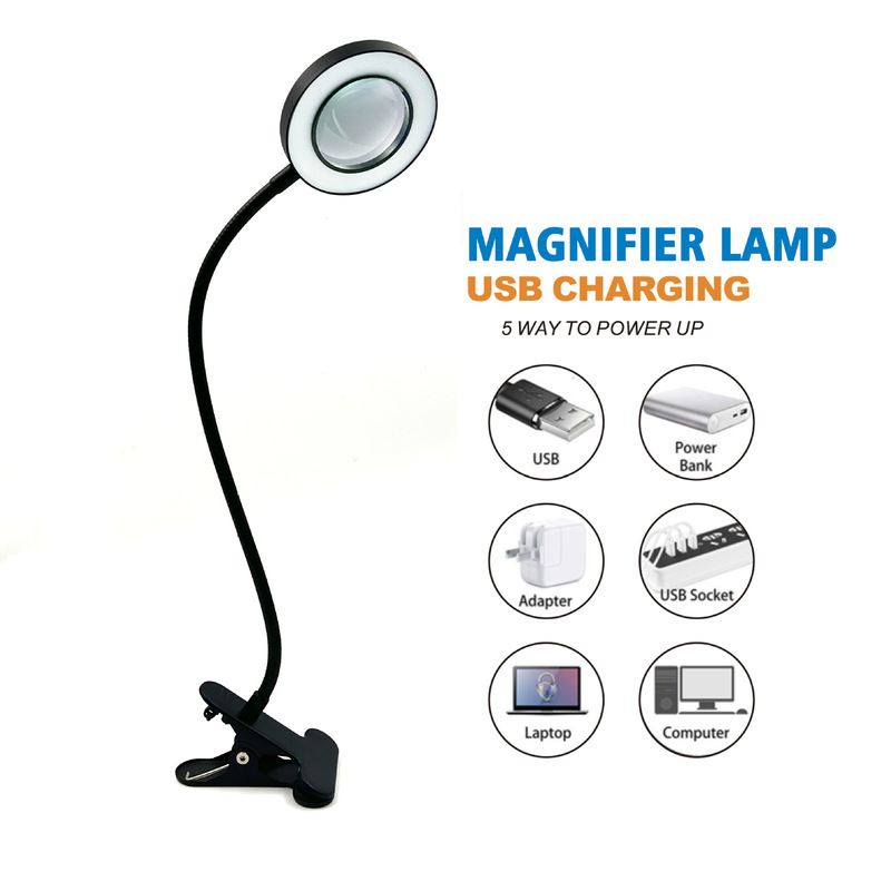Magnifying Glass with Light Pattern Embroidery Beauty Learning Work Light Dimmable Color Universal Hose Eye Protection Reading Clip Light