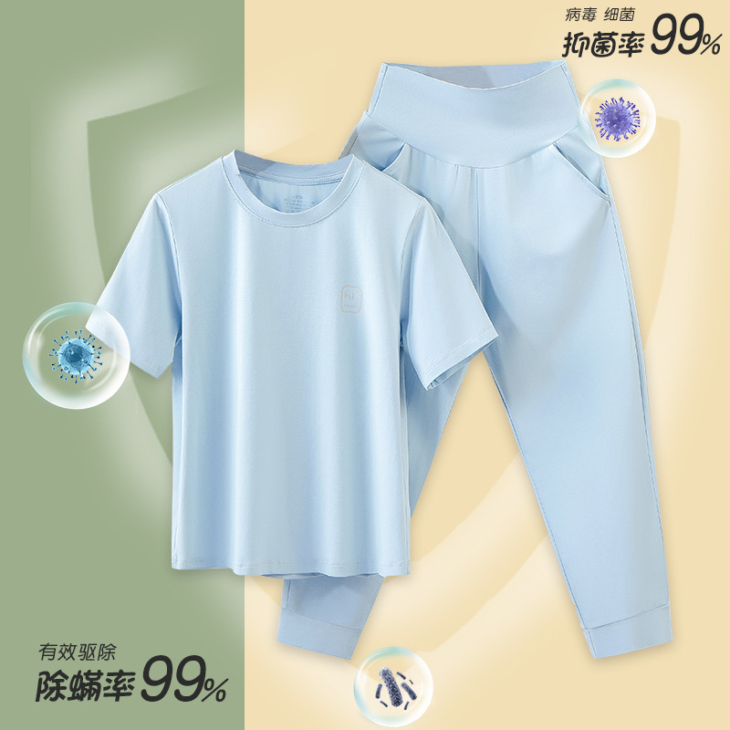 Model algodón primavera y verano delgado para niños y niñas pantalones cortos de manga larga ropa de hogar de color sólido puede salir traje de pijama