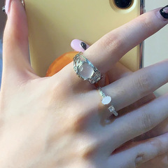 Minimalist Personality Moonstone Open Ring with Hollow Cold Style, Unconventional Design Simple Band for Index Finger, Adjustable Ring