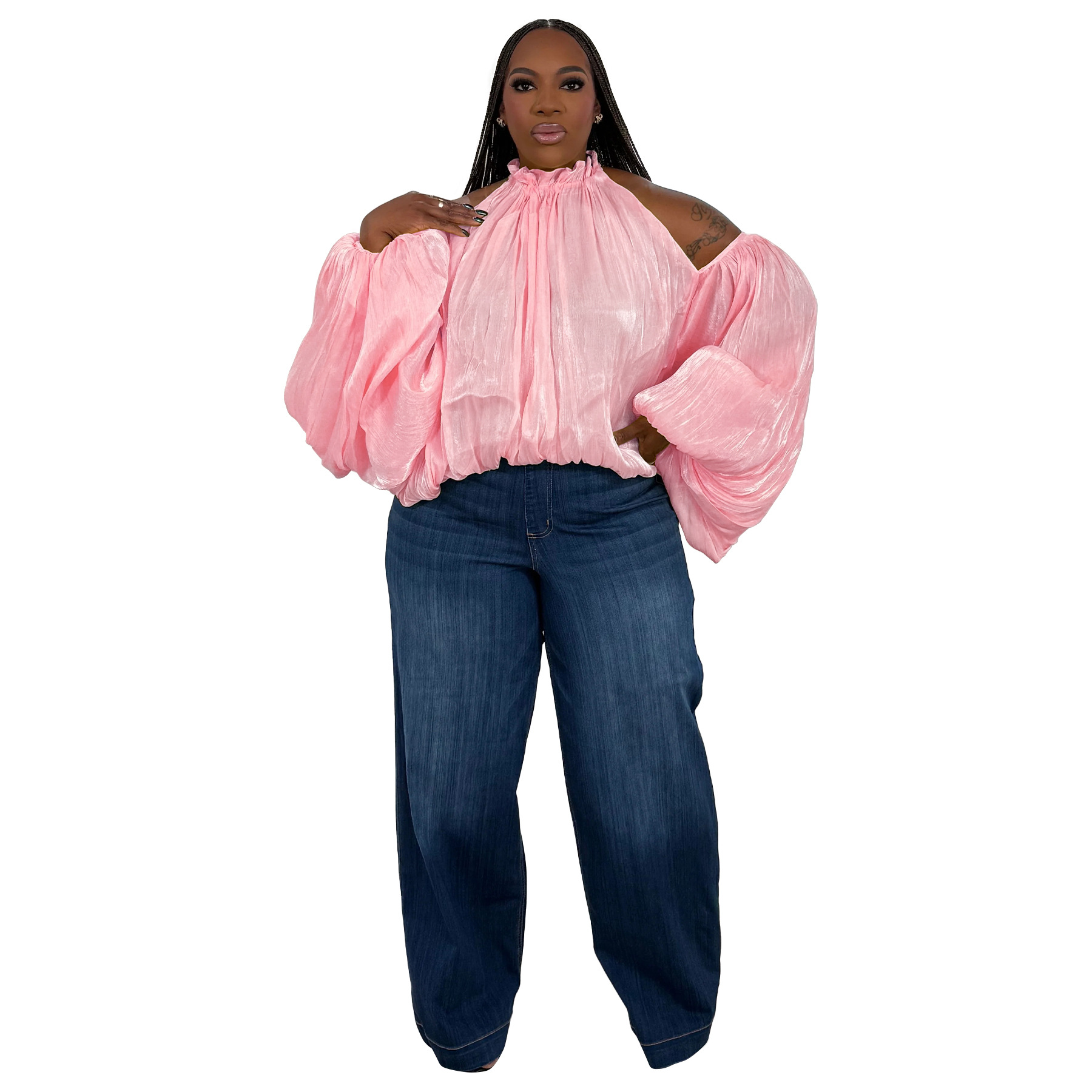 Damen Bluse Aus Organza Mit Schulterfreiem Ausschnitt Und Puffärmeln_voghion.com