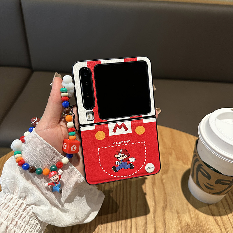 Super Mario Suitable for Huawei Pura X Phone Case Folding Screen P50 Treasure Box Small Fatty Hand Chain Creative Cartoon Leather Pocket2 New Men's and Women's All-inclusive S Protective Case Drop-resistant