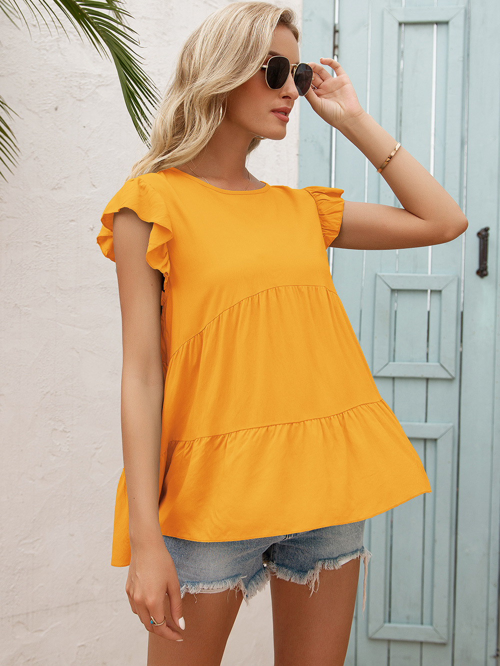 Damen Bluse In Lockerer Passform Mit Rundhals Und Kurzen Ärmeln_voghion.com
