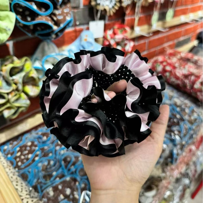 黑莓粉黛~波点花边褶皱头绳蓬蓬公主大肠发圈丸子头发饰|undefined