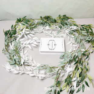 Simulated Willow Leaf Rattan Wedding Hall Hotel Decoration Air Conditioning Pavilion Air Conditioning Pipe Wrapped with Leaves and Artificial Flowers Wholesale