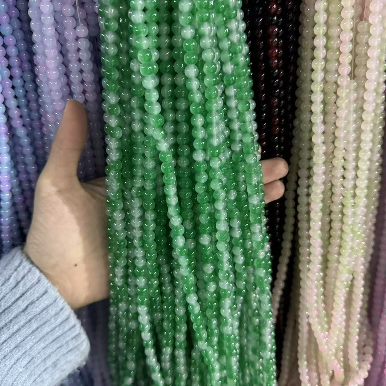 Perlas redondas de vidrio de jade de imitación de vidrio vidriado de 6 mm collar de pulsera de pulsera DIY hecho a mano accesorios de colgante de oreja