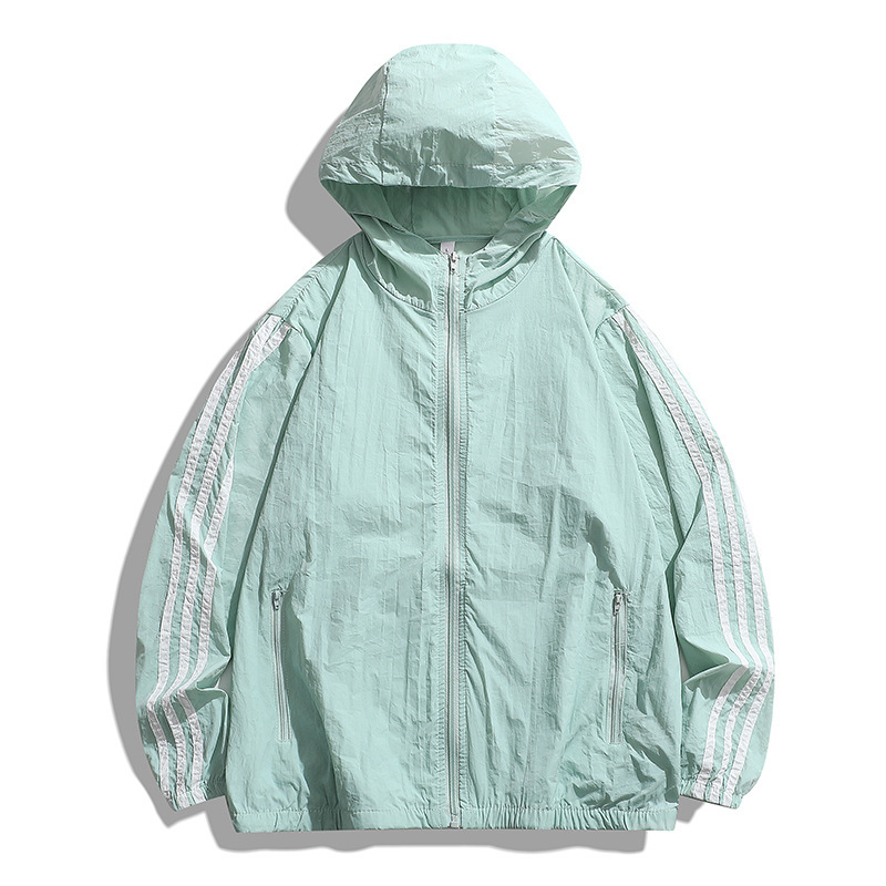 夏 3 ストライプアイスシルク日焼け防止服男性用新しい抗 UV 薄型通気性皮膚服屋外日焼け防止服男性用|undefined