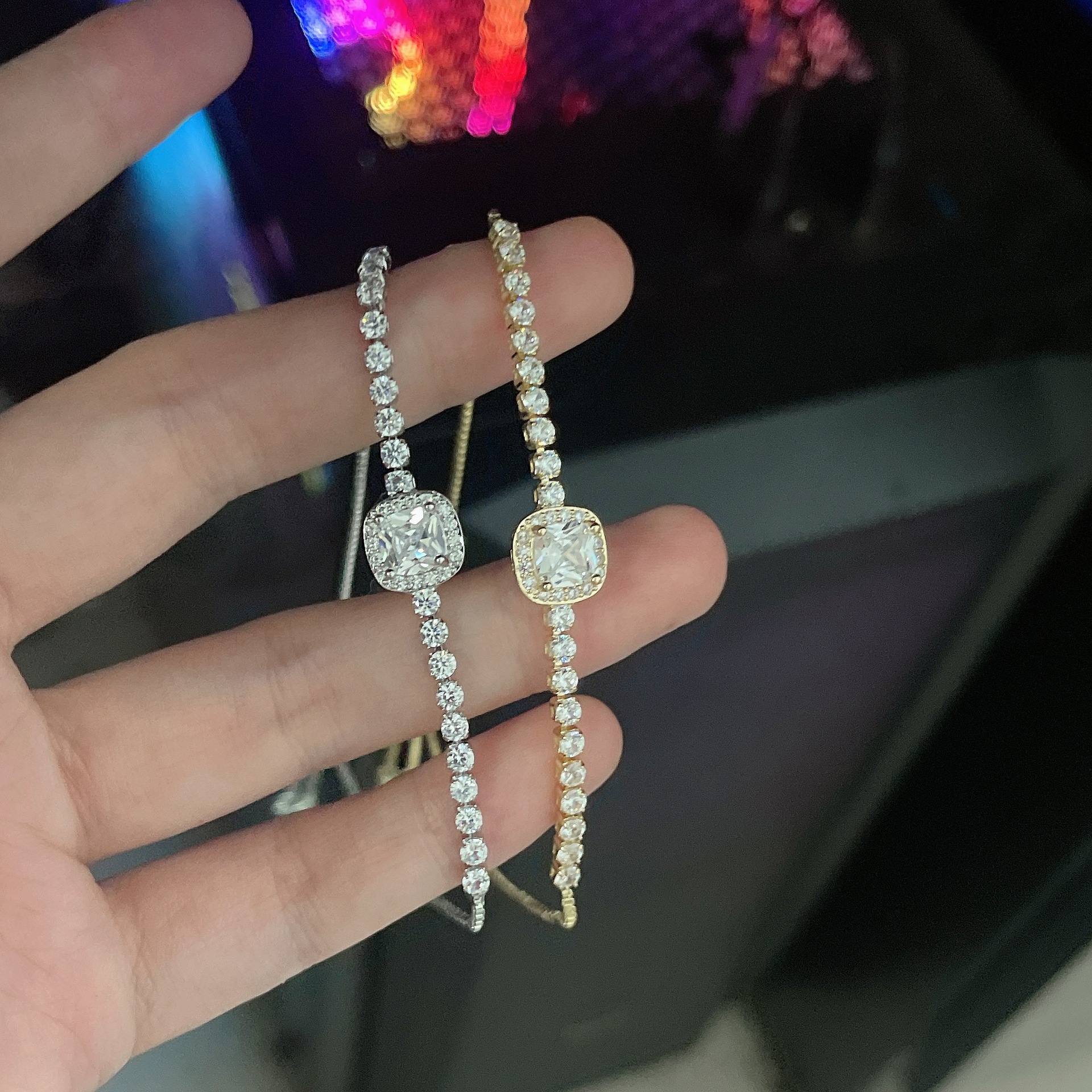 Zircon Drawstring Bracelet In Gold And Silver Two Tone Design_voghion.com