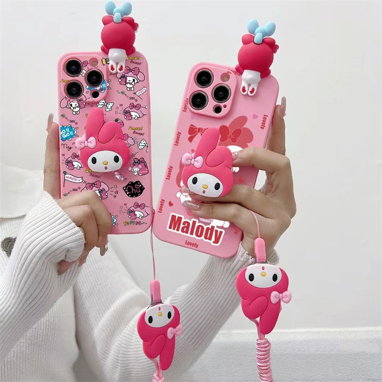 For Apple 15 lie prone set 14/13 cartoon silicone 12promax/11 bracket lanyard XS/7P mobile phone case 6