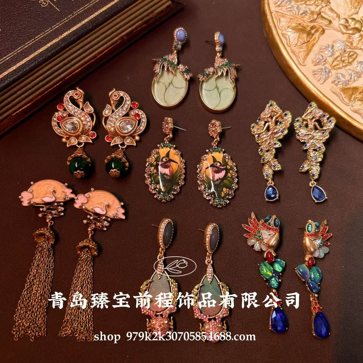 民族风时尚花朵耳钉新中式国风vintage耳环古典特色复古宫廷耳环