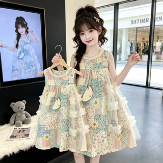 女童碎花棉布网纱裙夏装2026新款小女孩超好看亲肤透气薄款公主裙