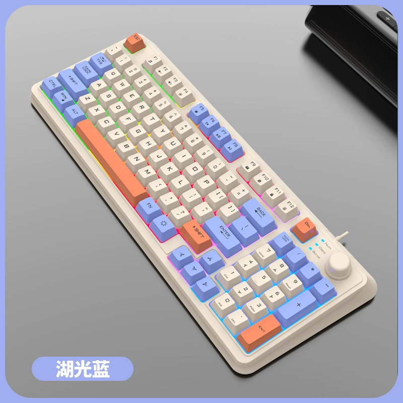 Комплект клавиатуры и мыши с проводом (Hydaline K82), RGB подсветка, кнопка, тонкопленочная клавиатура 87 клавиш