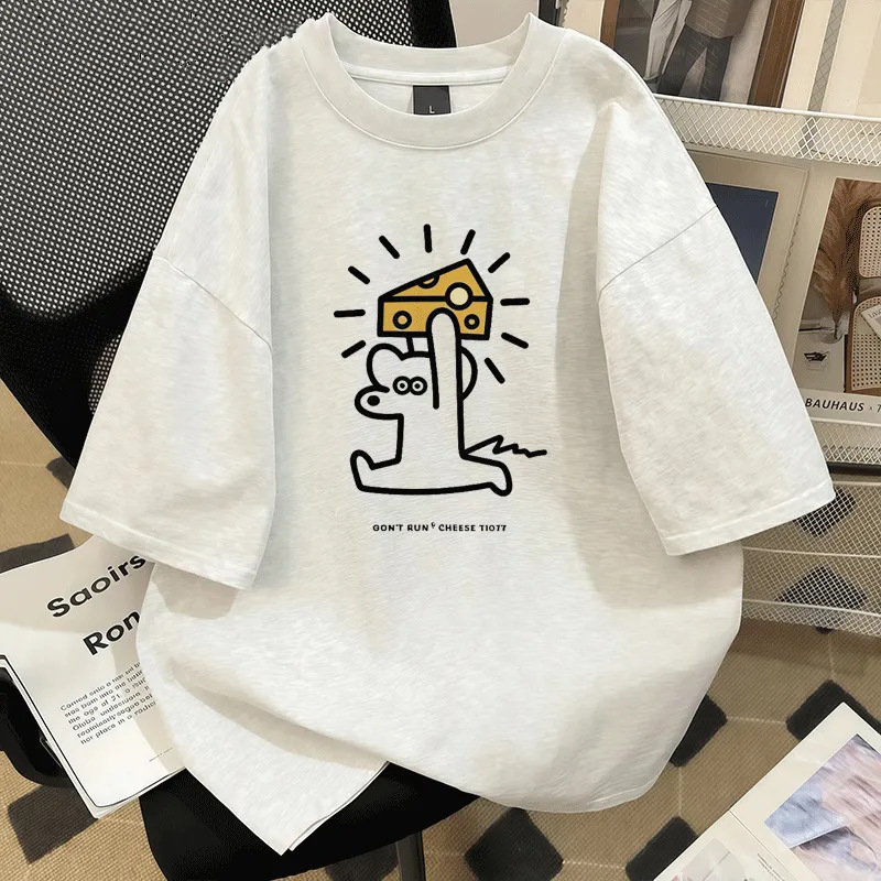 National Trendy Cotton Short-sleeved T-shirt for Girls Summer New Loose All-match Slimming Half-sleeved Mouse Couple's Top Trendy Men
