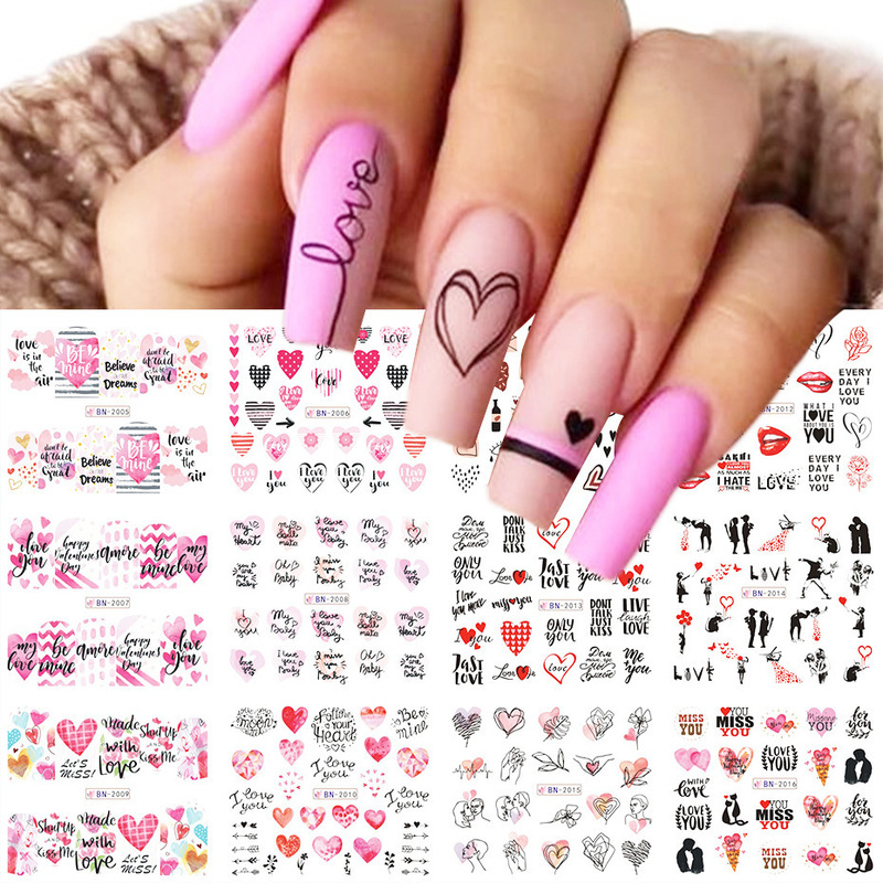 2022 new nail sticker watermark ins Valentine's Day pink love girl English nail transfer sticker