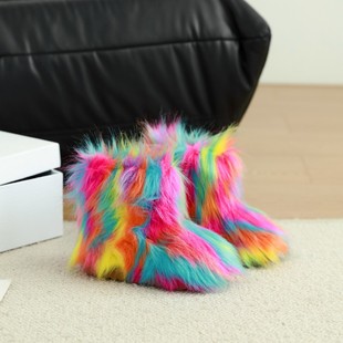 2025 New Kidsren's Furry Boots Performance Catwalk Fashion Girls Boys Boots Furry Cotton Shoes Snow Boots