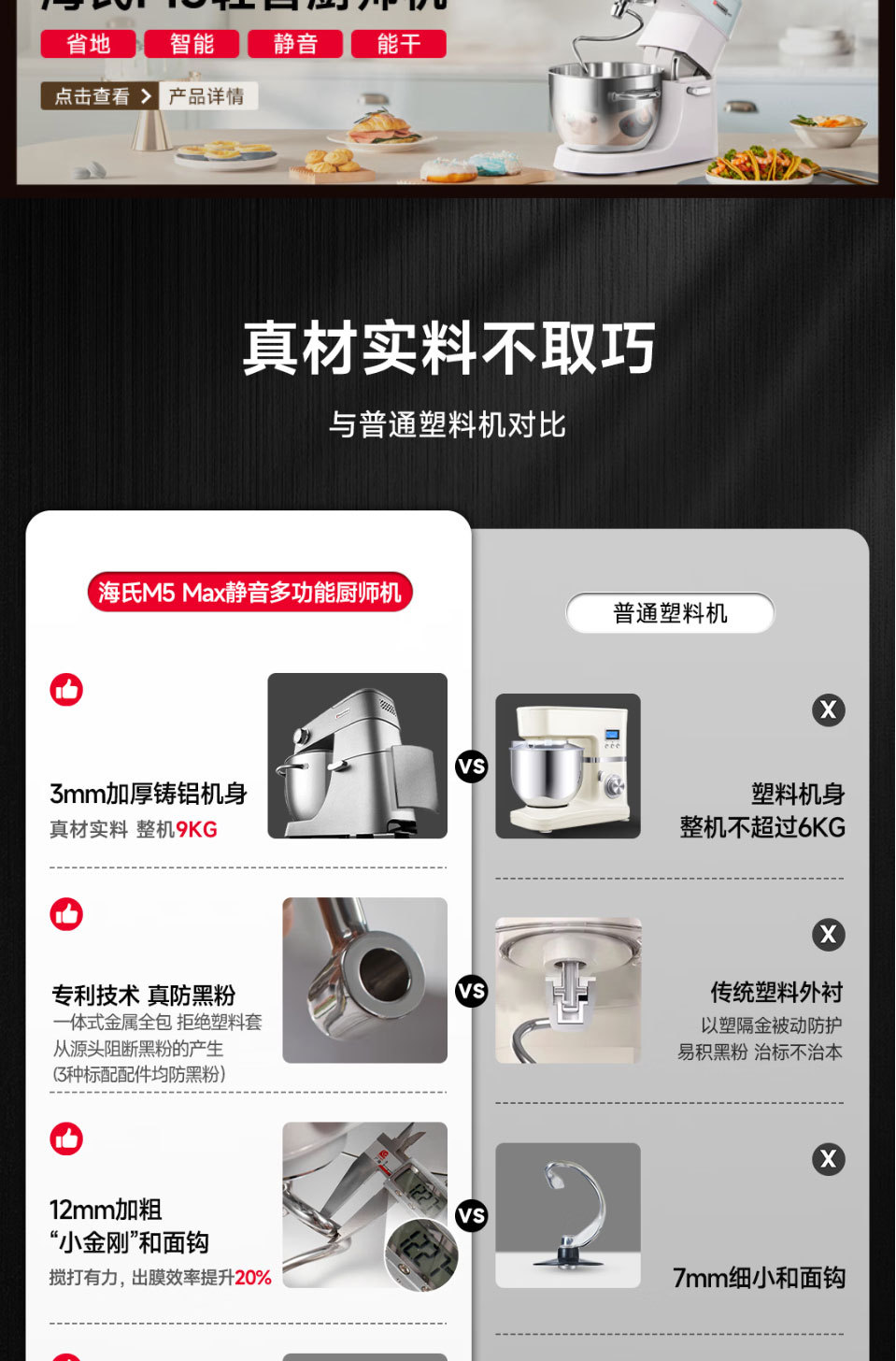 海氏厨师机和面机M5max彩屏版 家用全自动揉面禾面一体压面机轻音