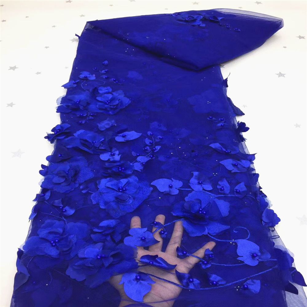 3D bordado tela de malla hecha a mano con cuentas tridimensional bordado tela primavera y verano ropa vestido de tela en stock venta al por mayor