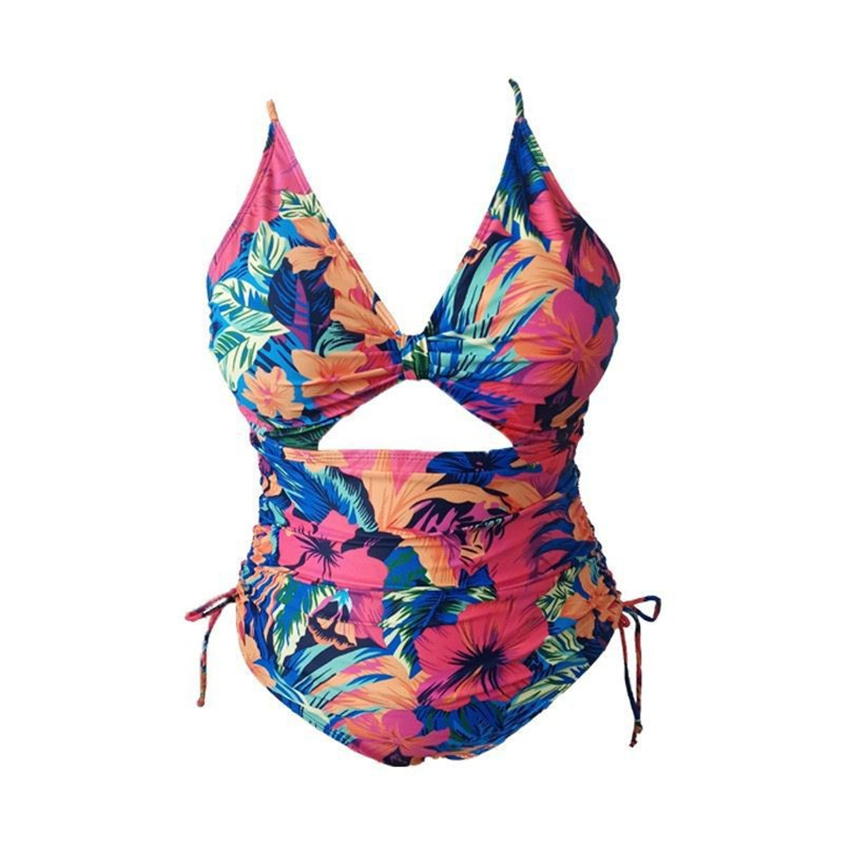 solid color/print pleated halterneck hollow one-piece swimsuit  NSJHD123403