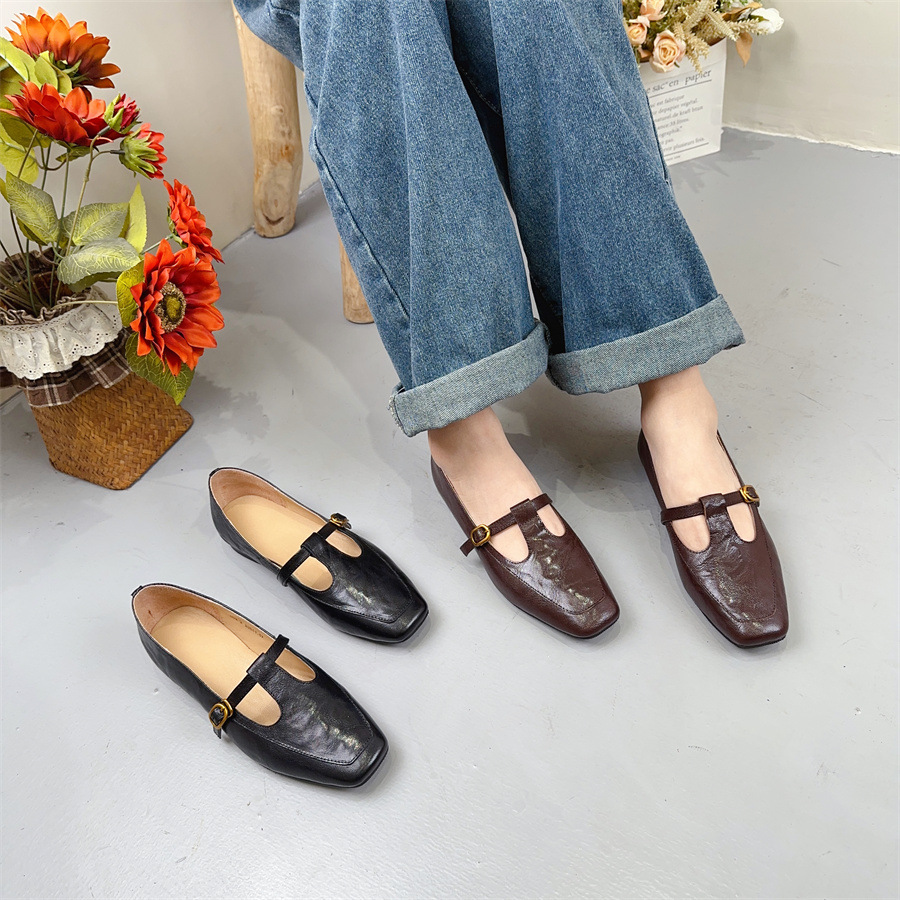 Retro Mary Jane shoes square toe flat