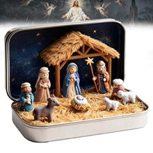 跨境新款Mini Christmas Nativity Set in Tin Box迷你圣诞圣诞马