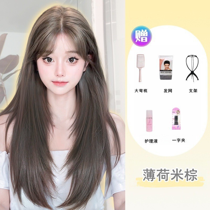 假发女全头套夏季潮流美式亚麻灰棕高层次修颜Lolita日常整顶假发|undefined