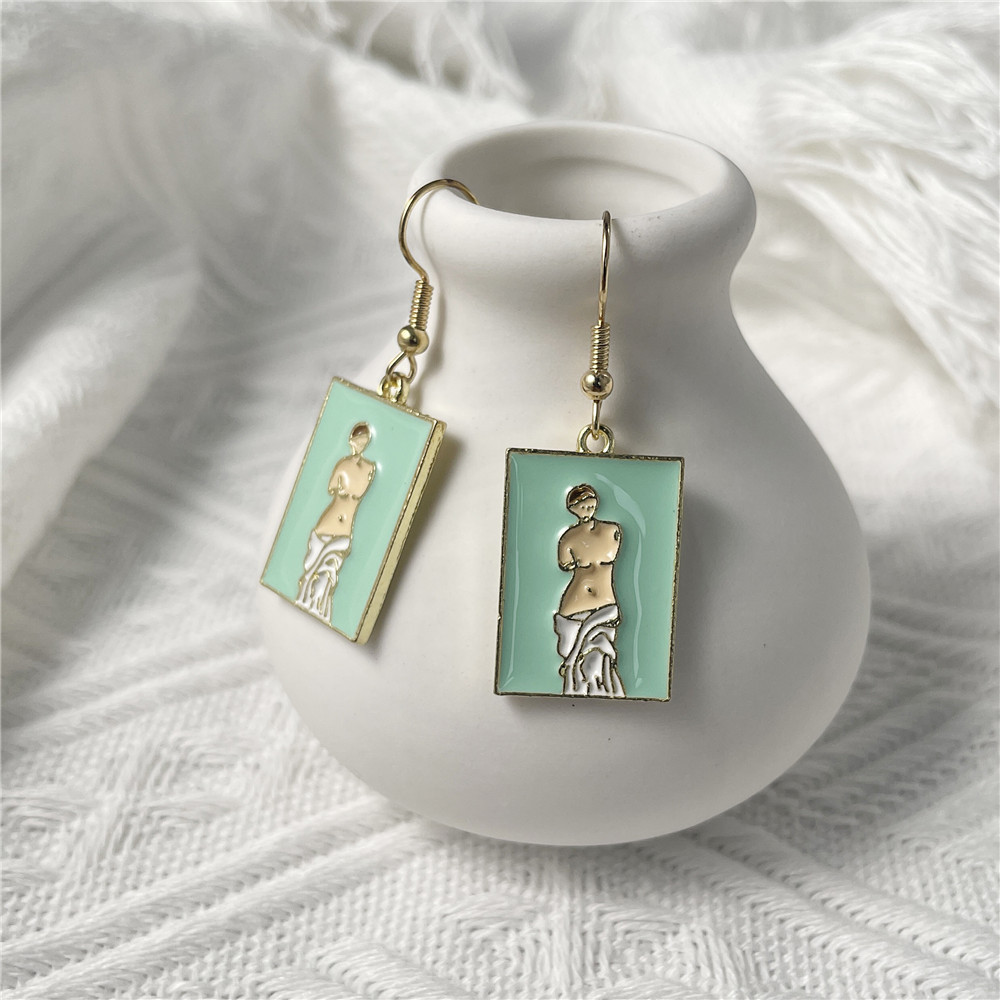 Cartoon Mona Lisa Van Gogh Character Portrait Enamel Alloy Earrings Wholesale display picture 2