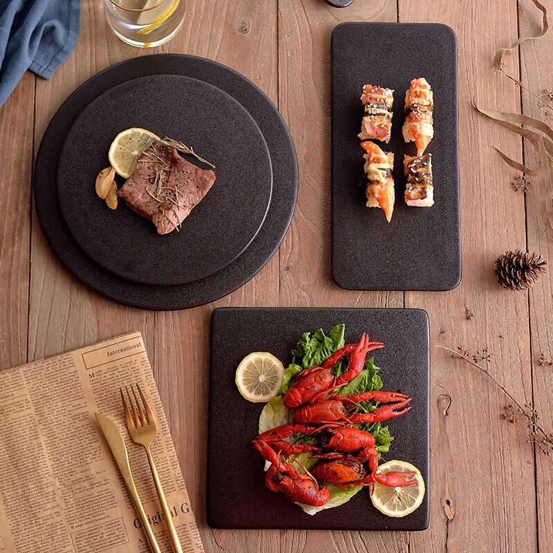 Black Scrub Resistant Ceramic Sushi Plate Flat Dinner Plate Dessert Plate Snack Cake Plate Breakfast Plate Tray Black Scrub Resistant Ceramic Sushi Plate Flat Dinner Plate Dessert Plate Snack Cake Plate Breakfast Plate Tray