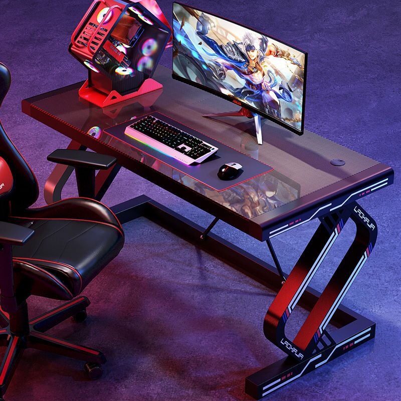 Internet Celebrity Gaming Desk Desktop Home Computer Desk Tempered Glass Carbon Fiber Texture Computer Desk Thickened Reinforced Table
