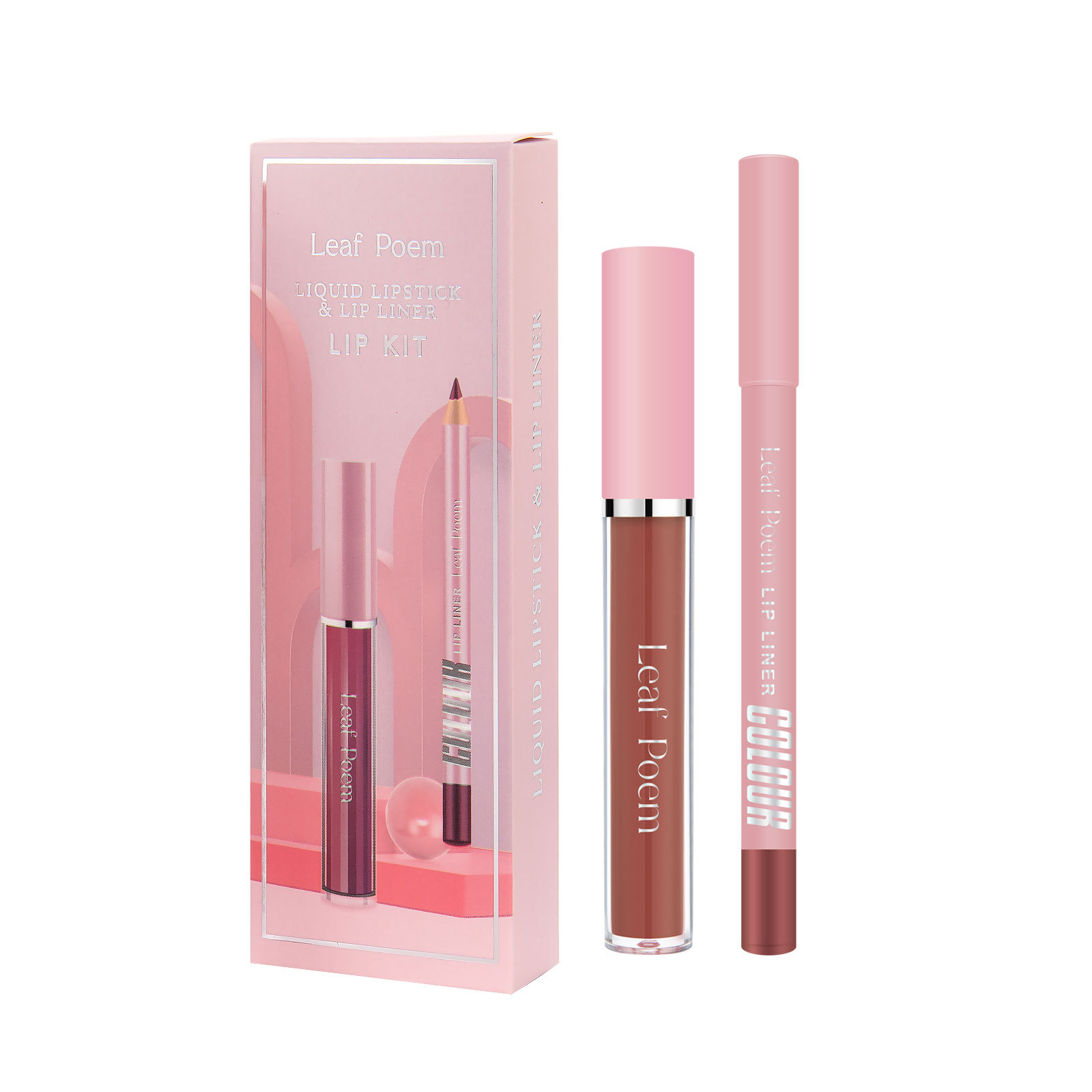 LEAF P0EM Maquillage Cross-Border Ensemble Gloss à Lèvres Mat Waterproof Non-Stick + Liner_voghion.com