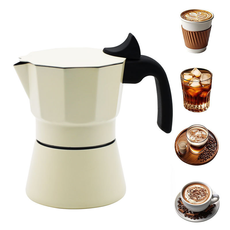 Cream White Moka Pot Espresso Machine Coffee Pot Household Small Coffee Pot Polygonal Moka Pot Cream White Moka Pot Espresso Machine Coffee Pot Household Small Coffee Pot Polygonal Moka Pot